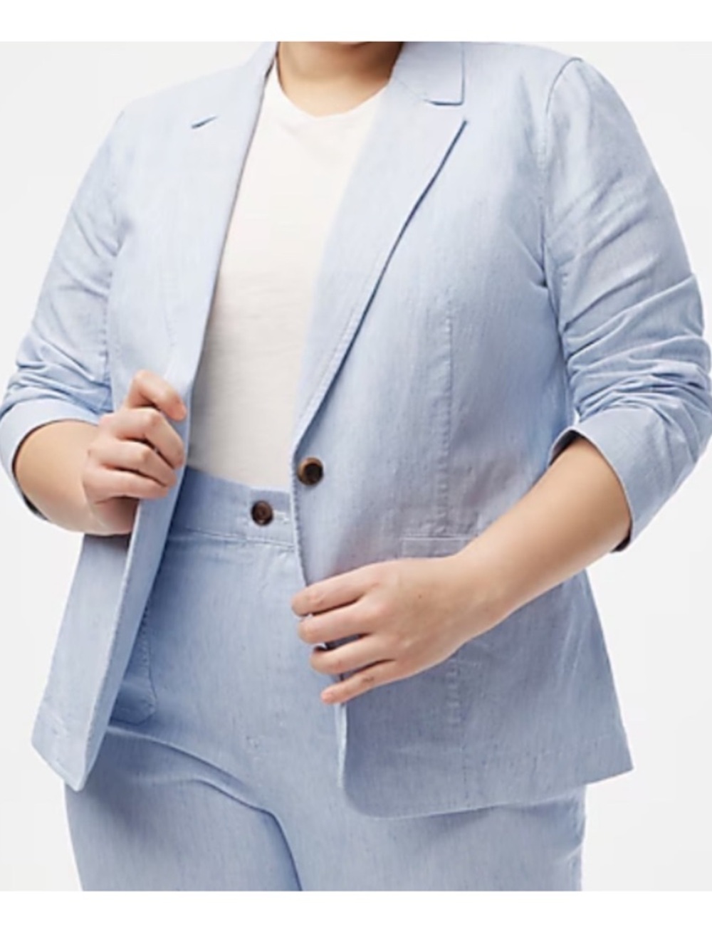 J. Crew Blue Striped Cotton Linen Blend Relaxed Stretch One Button Blazer 14 - Picture 2 of 10